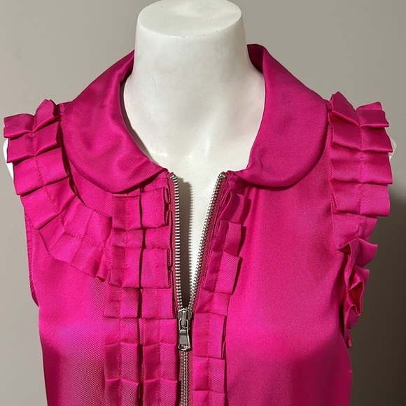 Marc by Marc Jacobs Blouse SILK Sleeveless Top Pleated Accents Pink Sz S - Picture 2 of 10